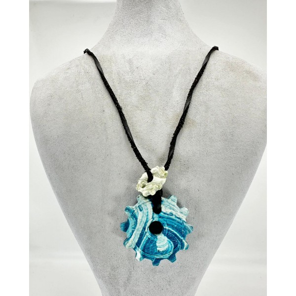 Siyah Derili Mermer Desenli Mavi Doğal Taş Kolye